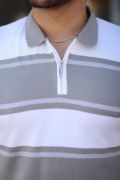 Erkek Yakalı Fermuarlı çift Renk Kısa Kollu T-shirt resmi